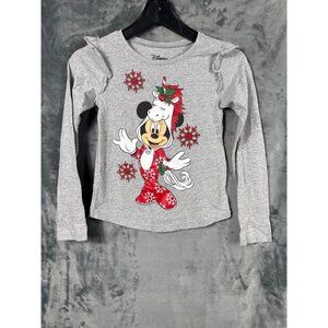 Disney Girls Minnie Mouse Holiday Long Sleeve Shirt Size 12 Gray